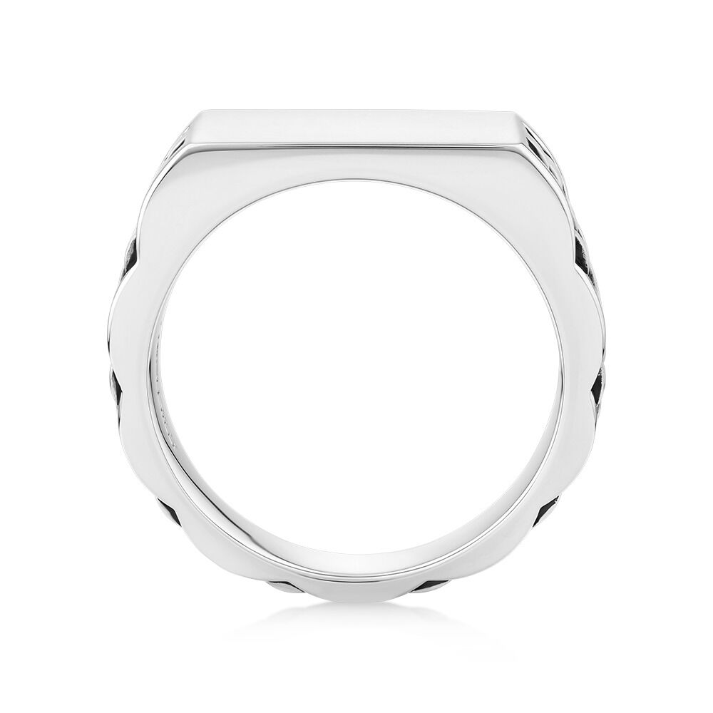 Men's Link Pattern Textured Signet Ring in Sterling Silver
