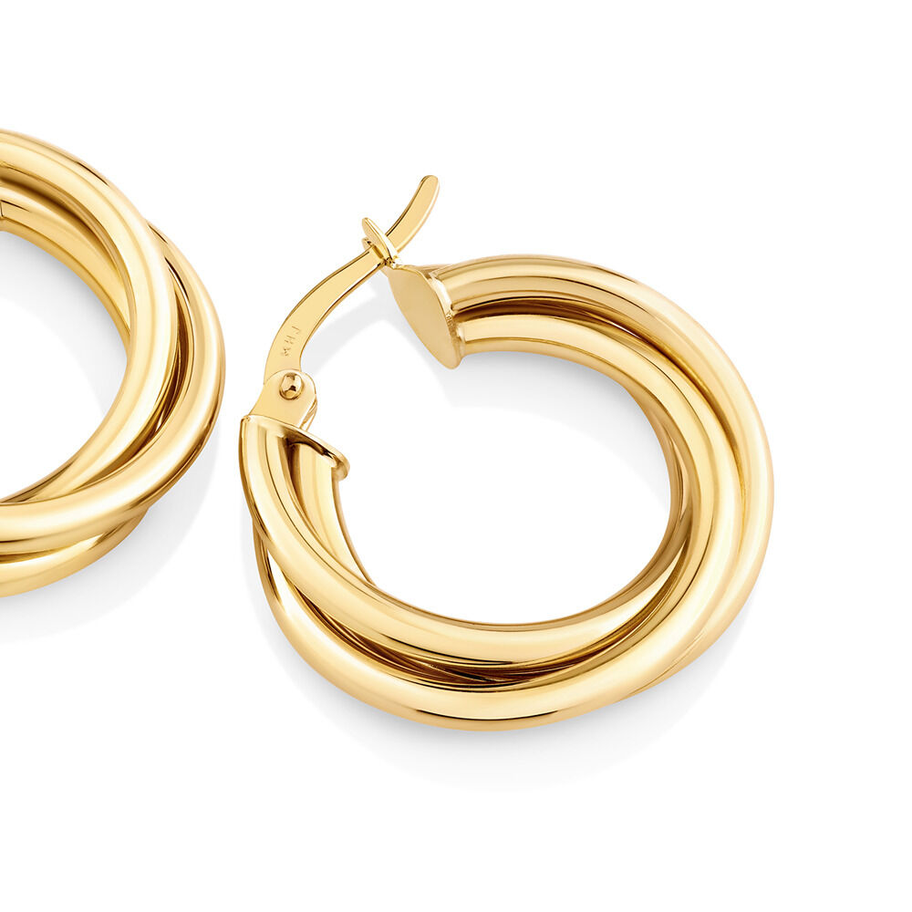 20mm Triple Twist Hoop Earrings in 10kt Yellow Gold