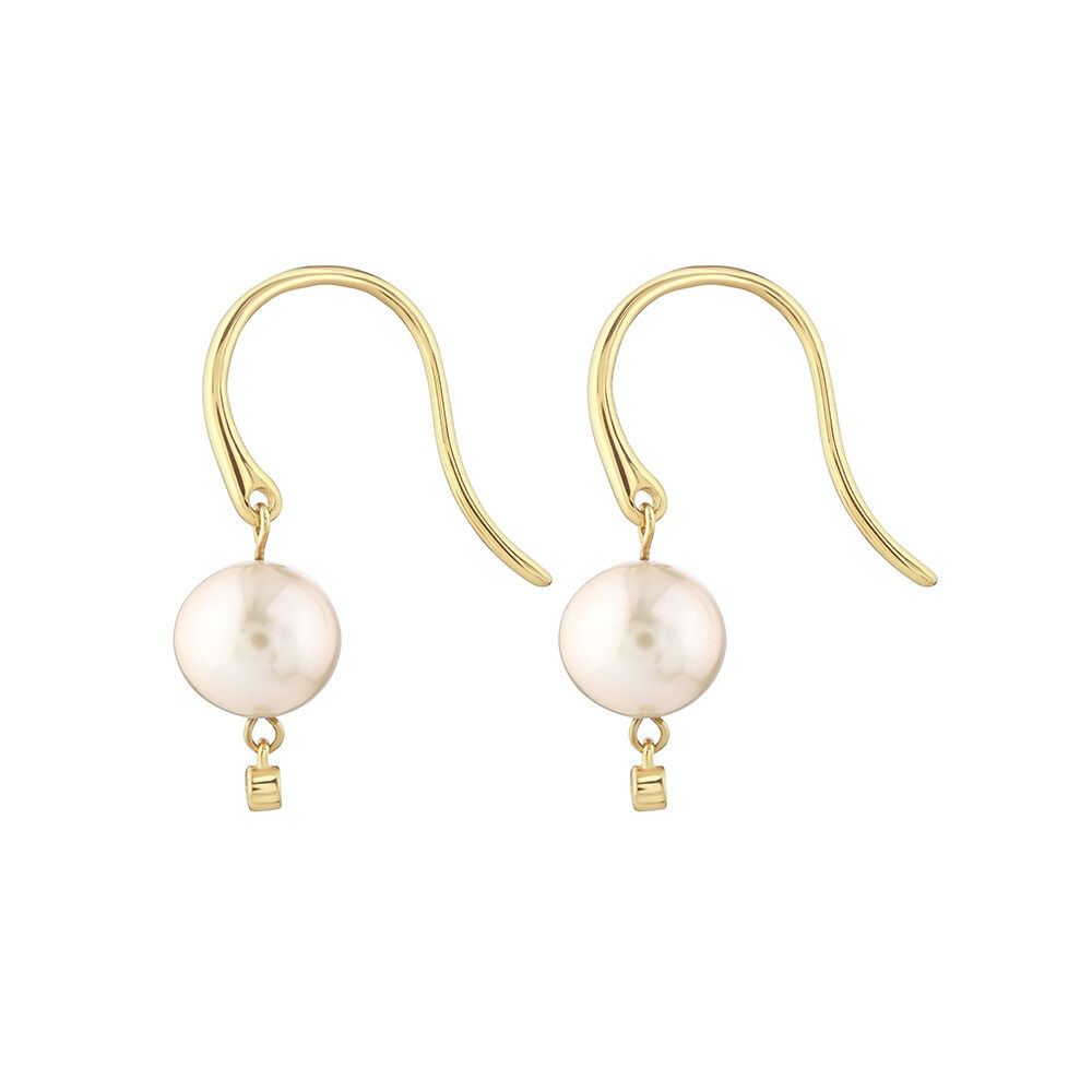 Drop Earrings with Cultured Freshwater Pearl & Diamonds in 10kt Yellow Gold
