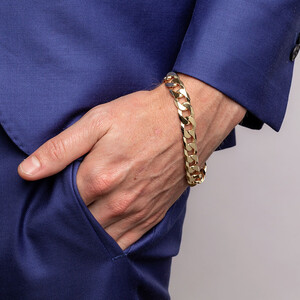 Bracelet à maillons gourmette de 23 cm en or jaune 10 K, largeur de 12,5 à 13 mm