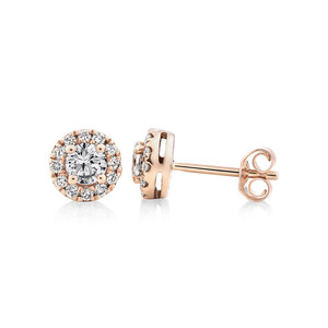 Halo Stud Earrings with Morganite & 0.22 Carat TW of Diamonds in 10kt Rose Gold