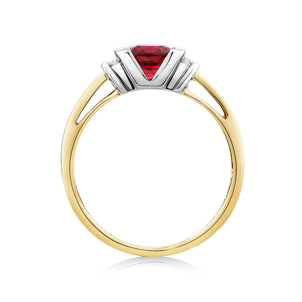 Ring with Laboratory Created Ruby & Natural Diamonds in 10kt Yellow & White Gold