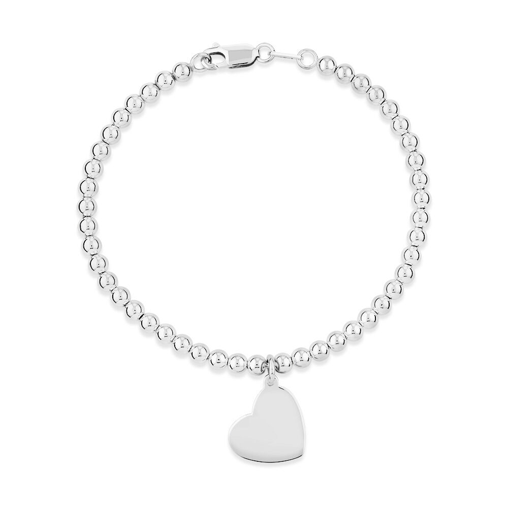 19cm (7.5") Engravable Heart Bead Bracelet in Sterling Silver