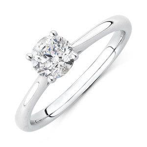 Bague de fiançailles à solitaire certifié Evermore en or blanc 14 K avec diamants totalisant 1 ct