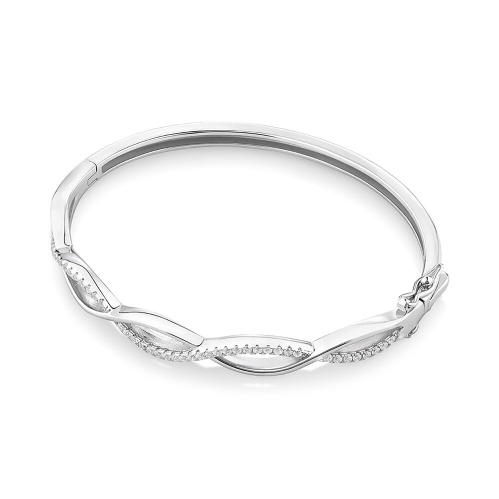 62mm Swirl Bangle with Cubic Zirconia in Sterling Silver