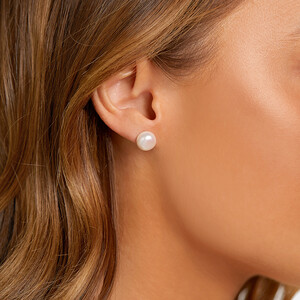 Boutons d'oreilles en argent sterling avec perles d'eau douce de culture en forme de bouton de 9 mm