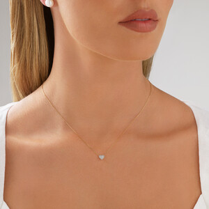 Mini Puff Heart Necklace with .12TW of Diamonds in 10kt Yellow Gold and Rhodium