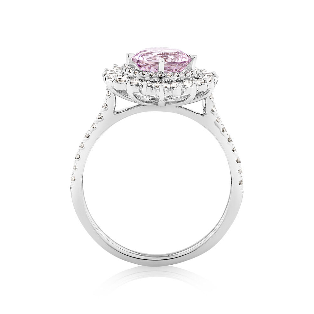 Rose de France Amethyst Lacy Halo Ring with .50TW of Diamonds in 10kt White Gold