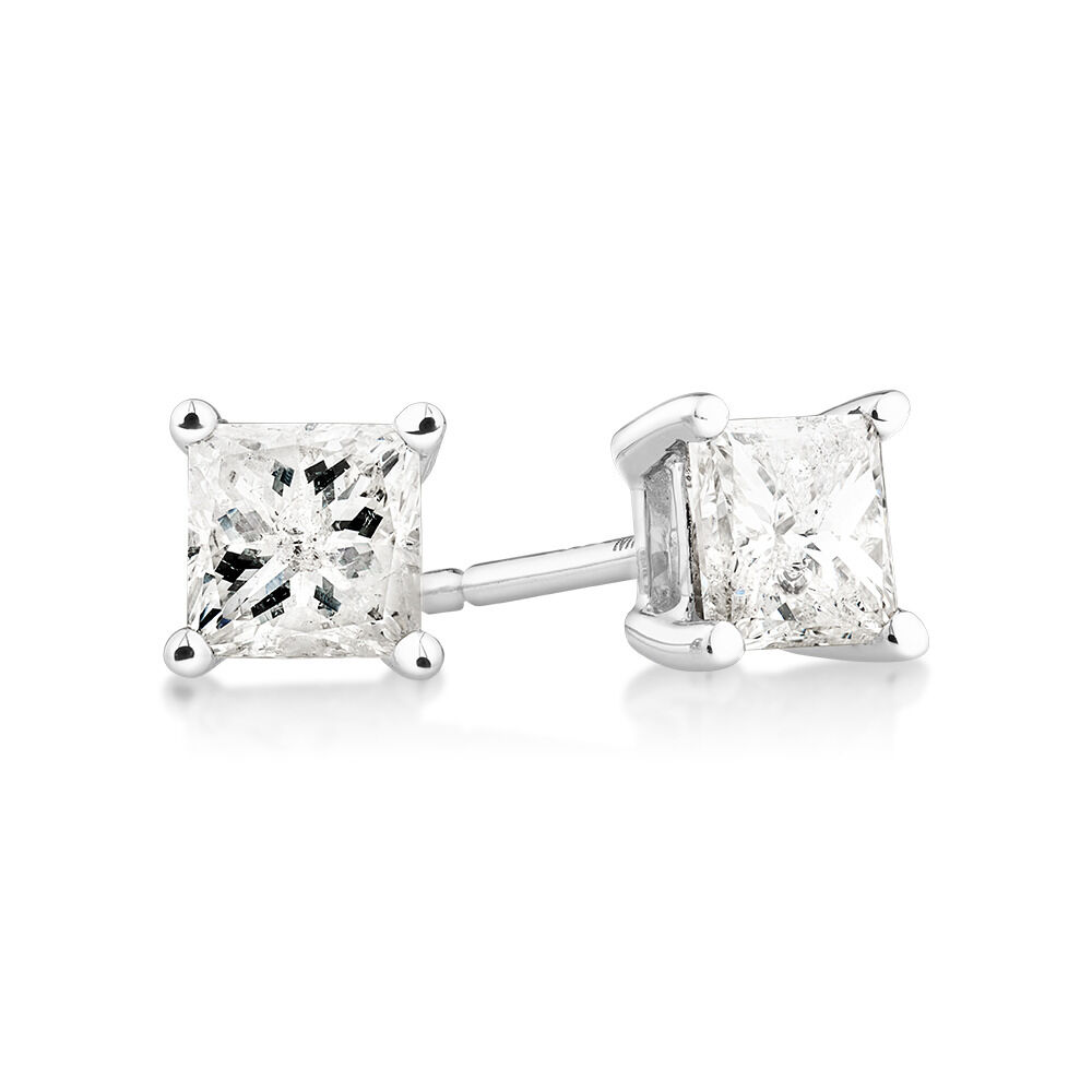Stud Earrings with 0.96 Carat TW of Diamonds in 14kt White Gold