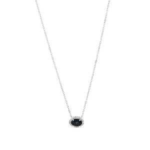 Halo Necklace with Sapphire & Diamonds in 10kt White Gold