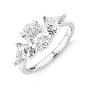 2.25 Carat TW Three Stone Oval and Kite Shaped Laboratory-Grown Diamond Engagement Ring in 14kt White Gold
