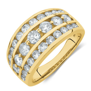 Three Row Ring with 2 Carat TW of Diamonds in 10kt Yellow Gold