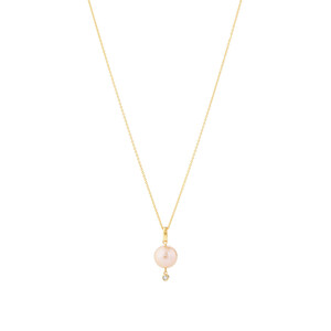 Pendant With Pink Cultured Freshwater Pearl & Diamond In 10kt Yellow Gold