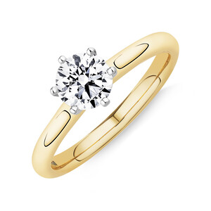 Certified Solitaire Engagement Ring with a 3/4 Carat TW Diamond in 18kt Yellow & White Gold
