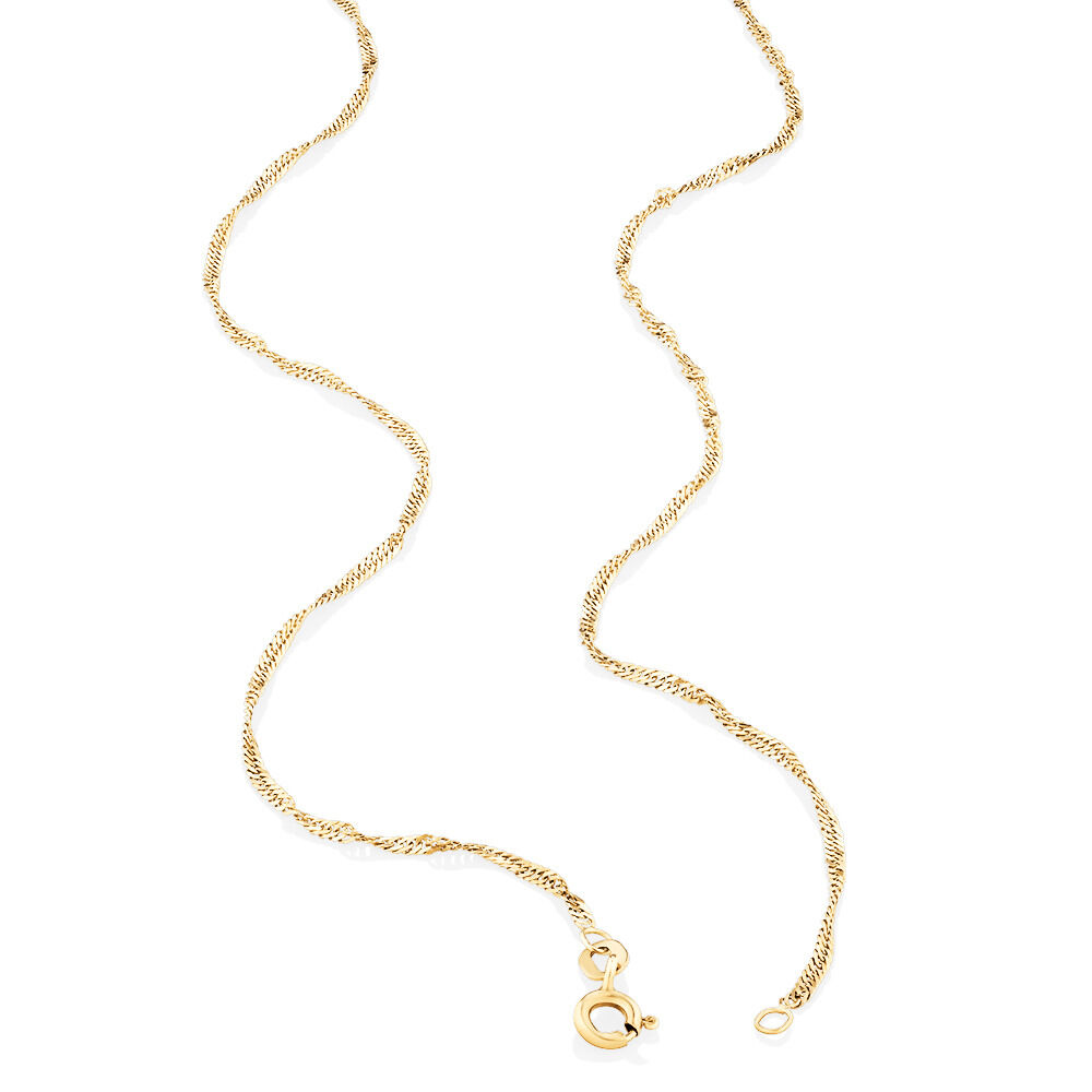 45cm (18") 1mm-1.5mm Width Hollow Singapore Chain in 10kt Yellow Gold