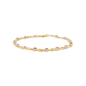 Bracelet en or jaune 10 K avec rubis créé en laboratoire et diamants naturels totalisant 0,25 ct