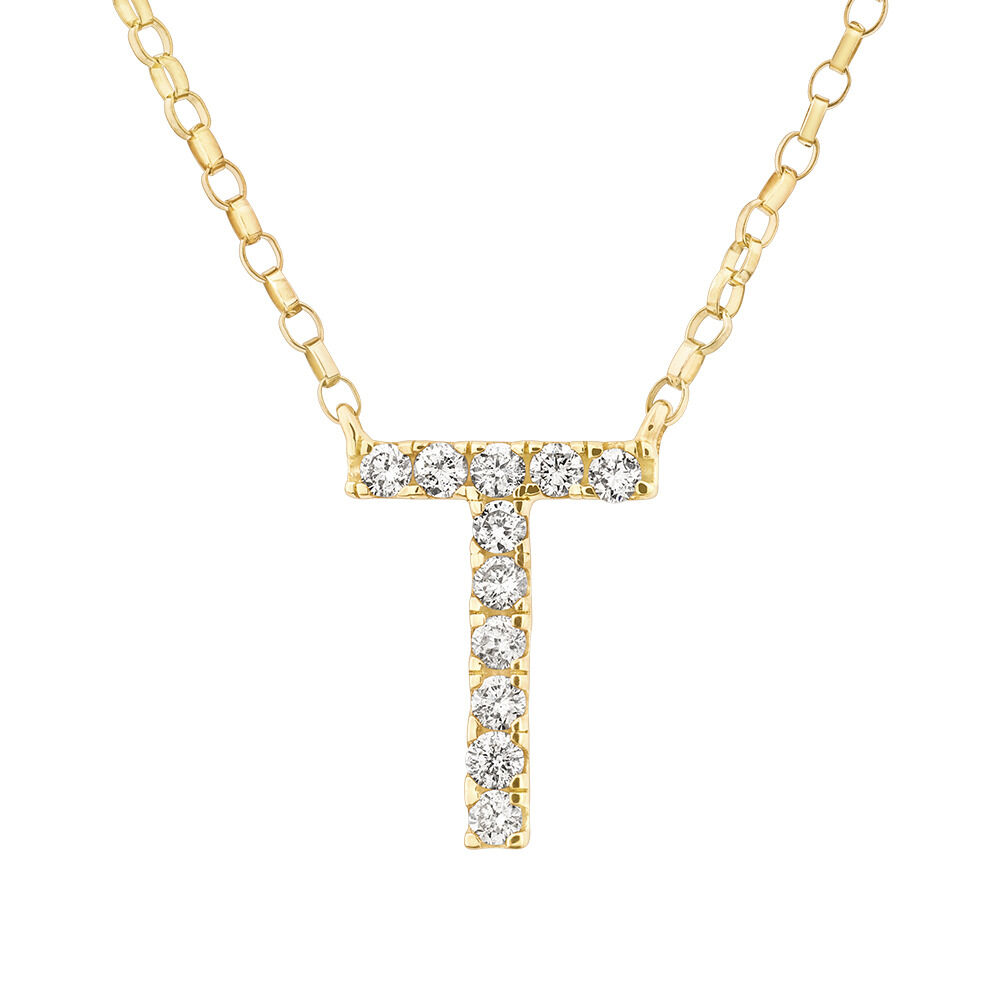 "T" Initial Necklace with 0.10 Carat TW of Diamonds in 10kt Yellow Gold
