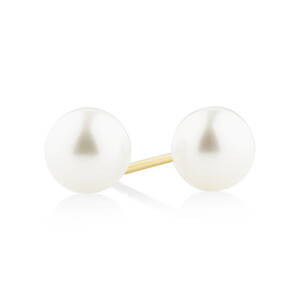 Stud Earrings with 6mm Round Cultured Freshwater Pearl in 10kt Yellow Gold