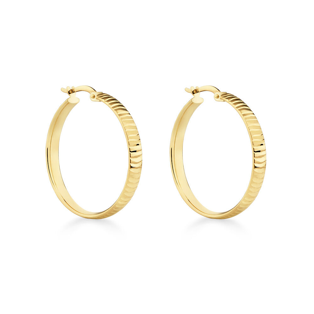 25mm Diamond Cut Hoop Earrings In 10kt Yellow Gold