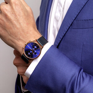 Montre chronographe en acier inoxydable bleu et rose pour homme
