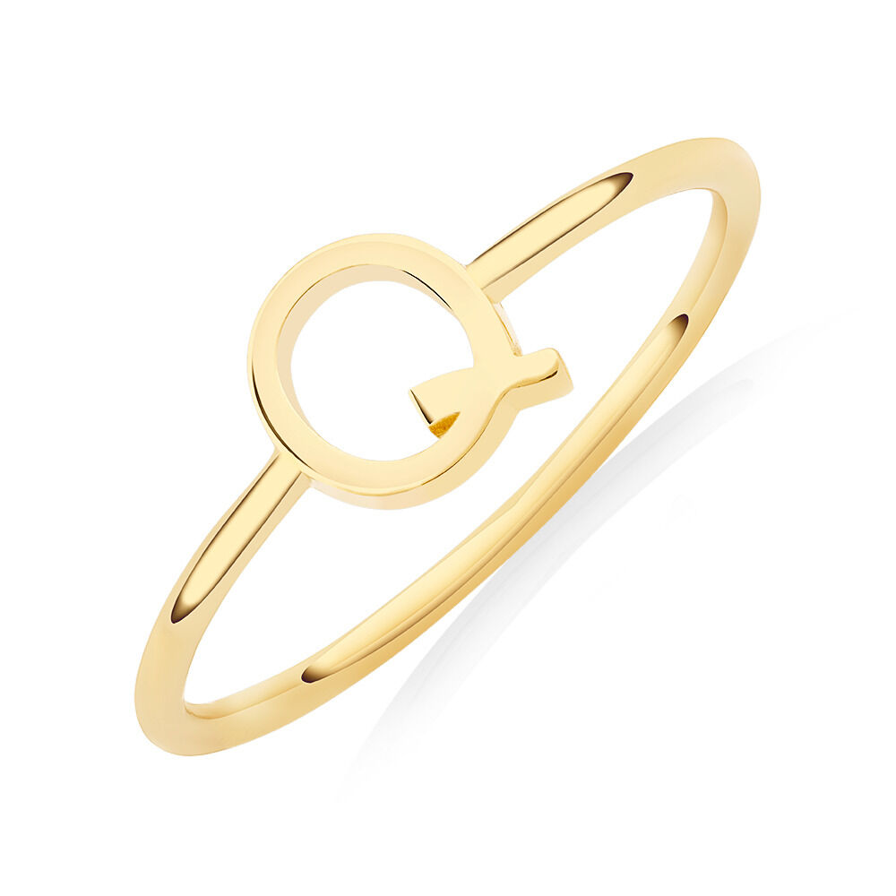 Q Initial Ring in 10kt Yellow Gold
