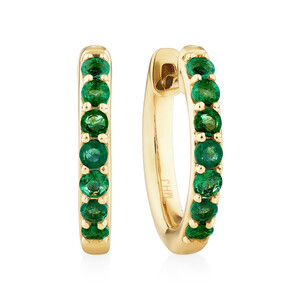Huggie Earrings with Emerald in 10kt Yellow Gold