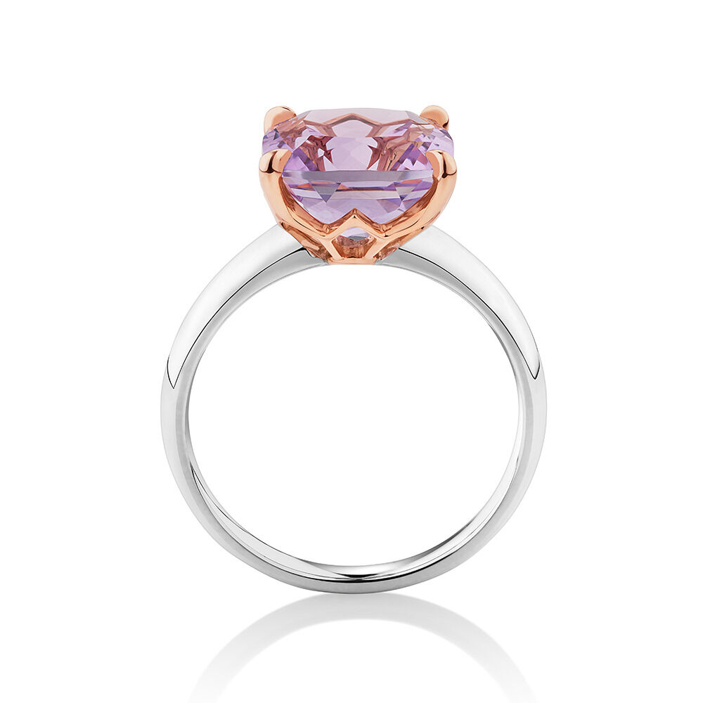 Ring with Rose Amethyst in Sterling Silver & 10kt Rose Gold