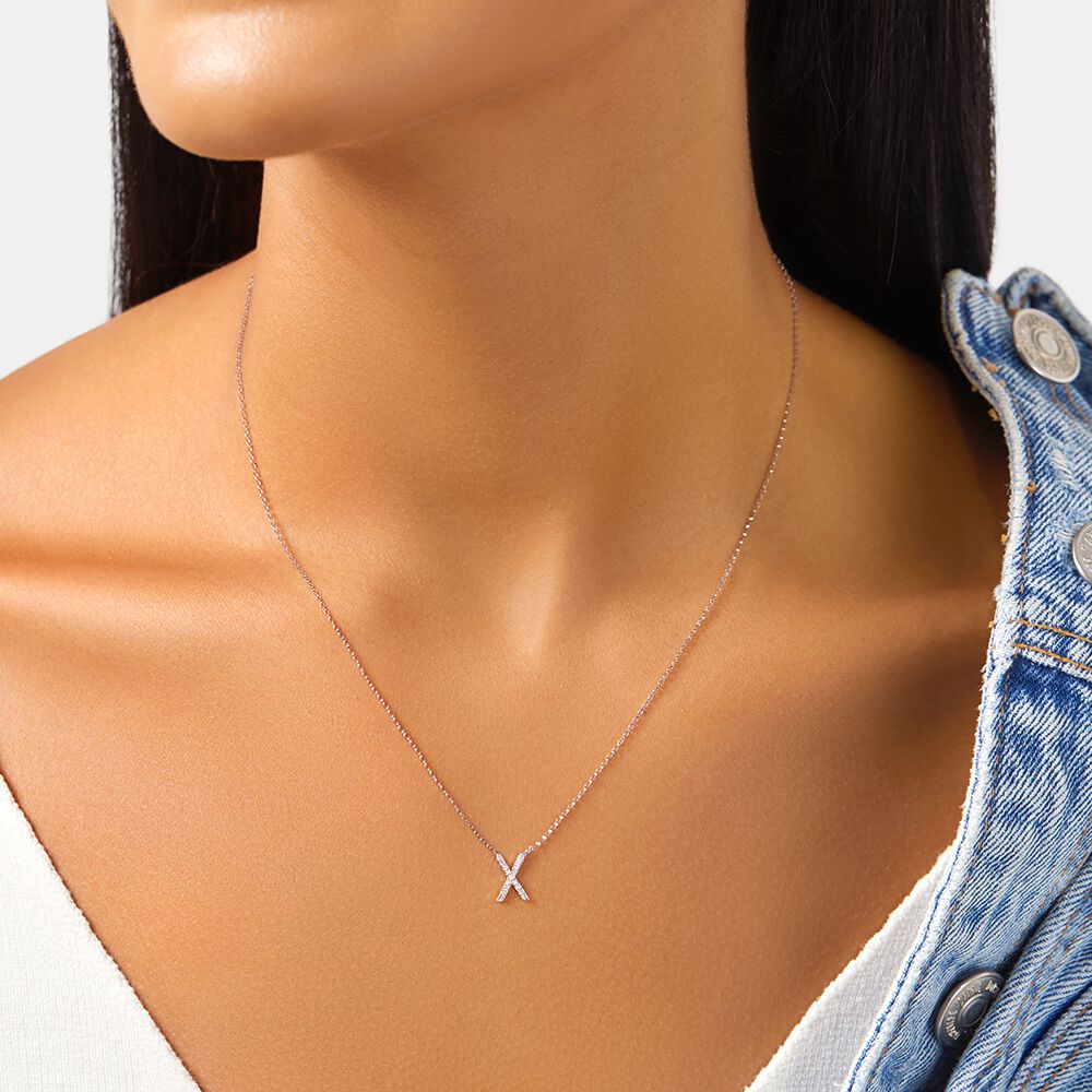 X Initial Necklace with 0.10 Carat TW of Diamonds in 10kt White Gold