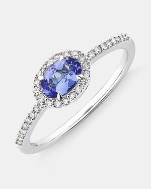 Halo Ring with Tanzanite & 0.15 Carat TW Of Diamonds in 10kt White Gold