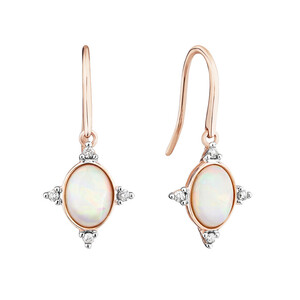 Boucles d'oreilles à crochet en or rose 10 K avec opales et diamants totalisant 0,10 ct