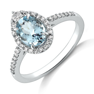 Halo Ring with Aquamarine & 0.29 Carat TW of Diamonds in 10kt White Gold