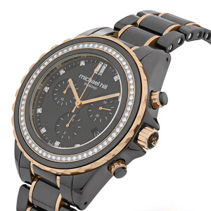Montre chronographe en céramique noire et acier inoxydable rose avec diamants totalisant 0,50 ct.