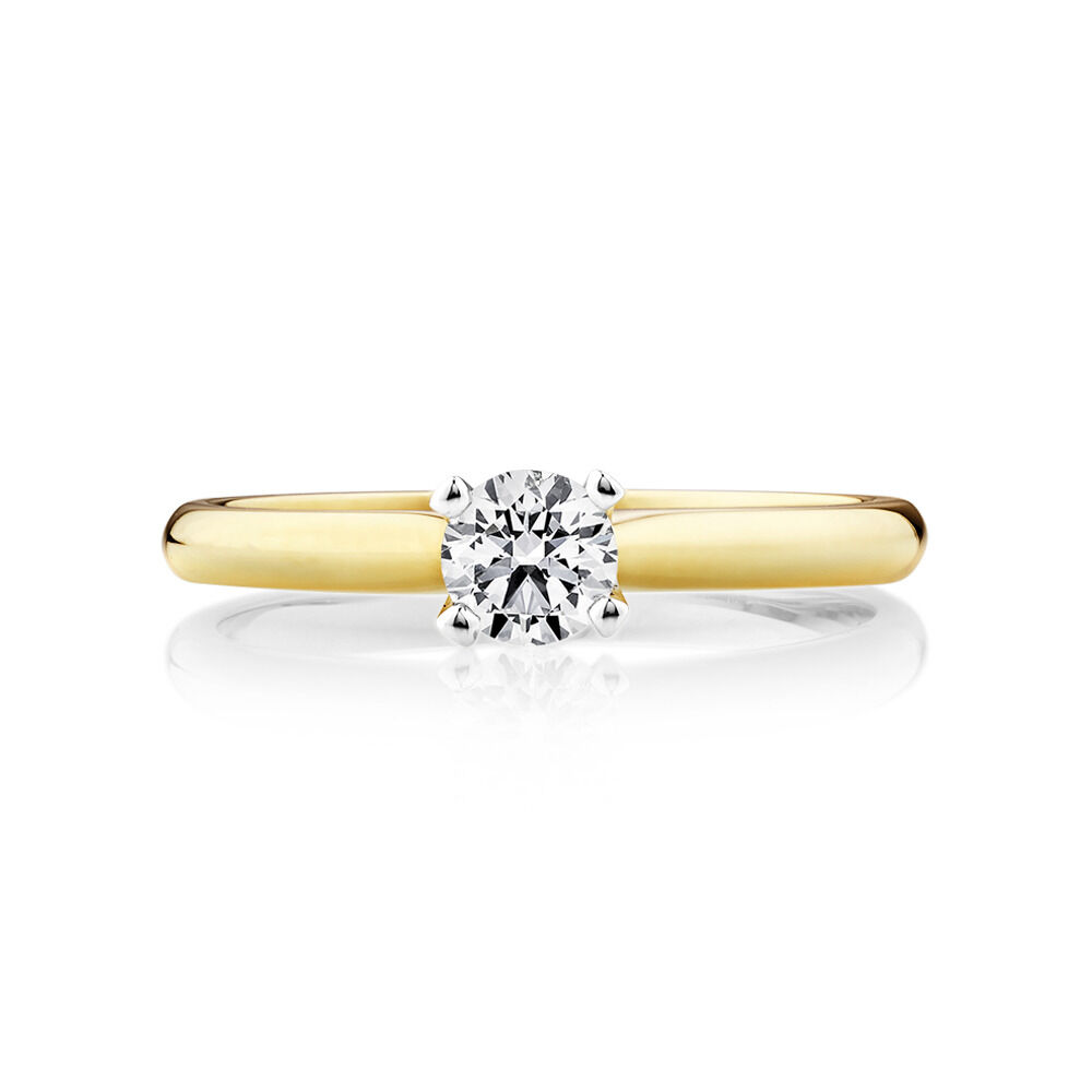 Bague de fiançailles à solitaire certifié en or jaune et blanc 14 K avec diamants totalisant 0,34 ct