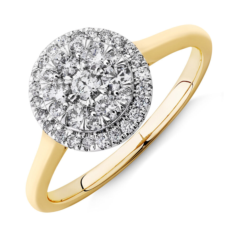 Round Cluster Halo Ring with 0.50kt TW of Diamonds in 10kt Yellow Gold