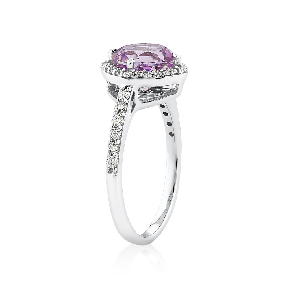 Halo Ring with Amethyst & 0.34 Carat TW of Diamonds in 10kt White Gold