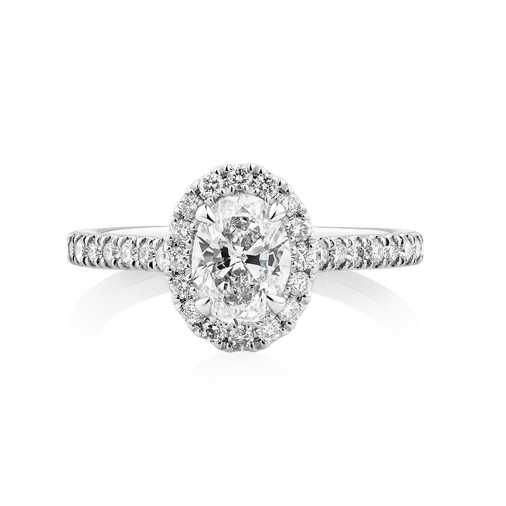 Oval Halo Ring with 1.38 Carat TW of Diamonds in 14kt White Gold