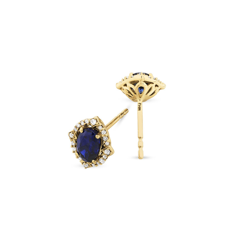 Earrings with Laboratory Created Sapphire & Natural Diamonds in 10kt Yellow Gold