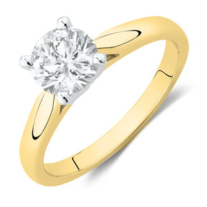 Bague de fiançailles à solitaire Evermore en or blanc et jaune 14 K avec diamants totalisant 1 ct.