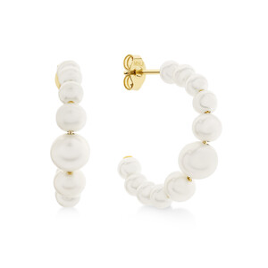 Huggie Earrings with Cultured Freshwater Pearls in 10kt Yellow Gold