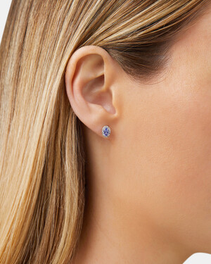 Halo Stud Earrings with Tanzanite & 0.12 Carat TW Of Diamonds in 10kt White Gold