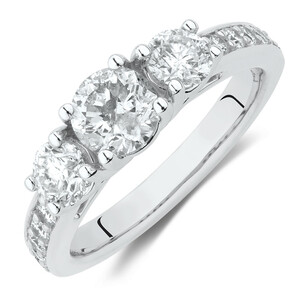 Three Stone Engagement Ring with 1 1/2 Carat TW of Diamonds in 14kt White Gold