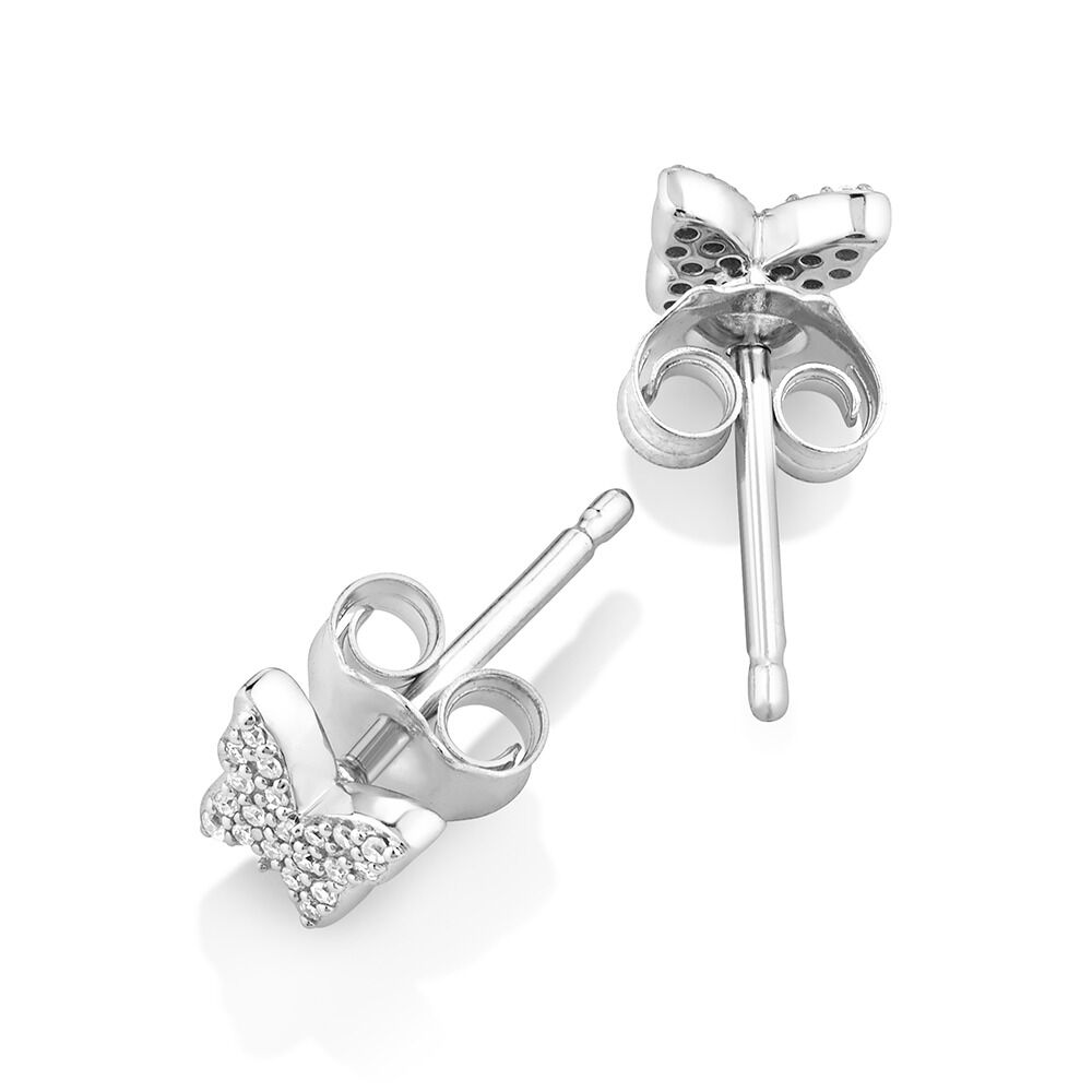 Mini Butterfly Earrings with Diamonds in Sterling Silver