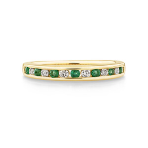 Ring with Emerald & 0.15 Carat TW of Diamonds in 10kt Yellow Gold