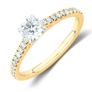 Bague de fiançailles en or blanc et jaune 14 K avec diamants totalisant 0,50 ct