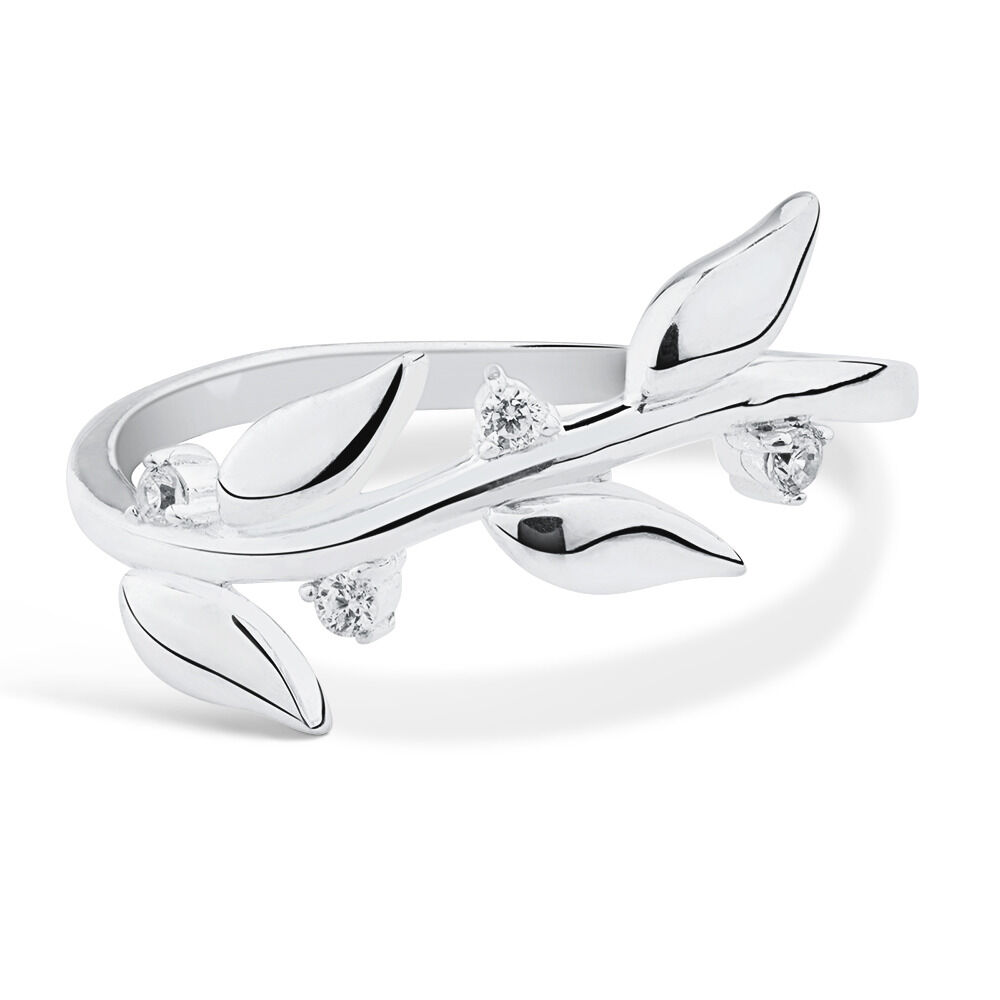 Leaf Ring with Cubic Zirconia in Sterling Silver