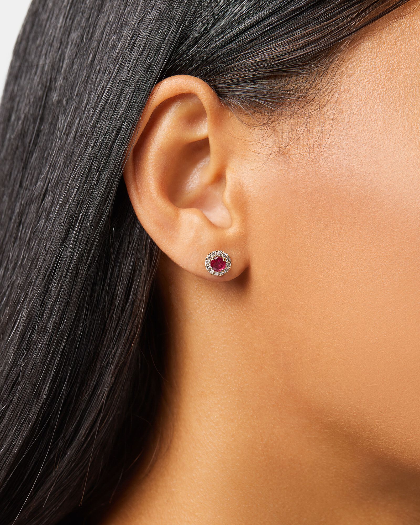 Halo Stud Earrings with Natural Ruby 0.28 Carat TW of Diamonds in 10kt Yellow Gold