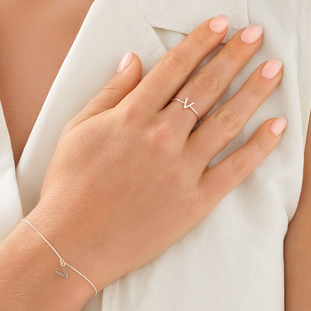 V Initial Ring in Sterling Silver