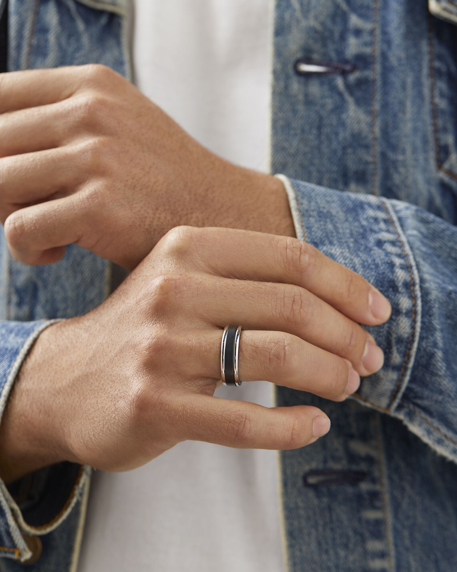 7mm Ring in 10kt White Gold Black Titanium