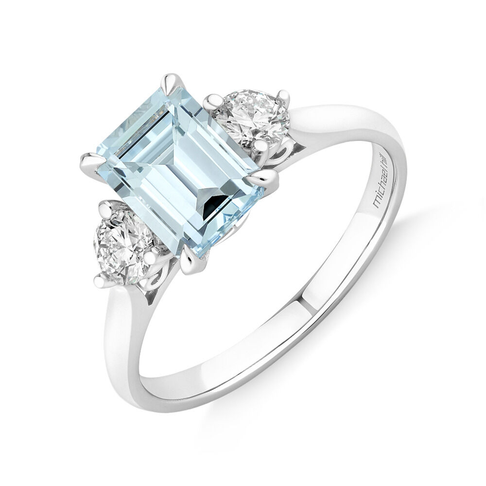 Ring with Aquamarine & 0.40 Carat TW of Diamonds in 10kt White