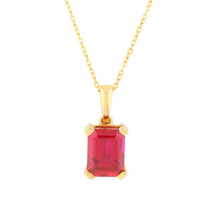 Emerald Cut Pendant with Laboratory Created Ruby in 10kt Yellow Gold